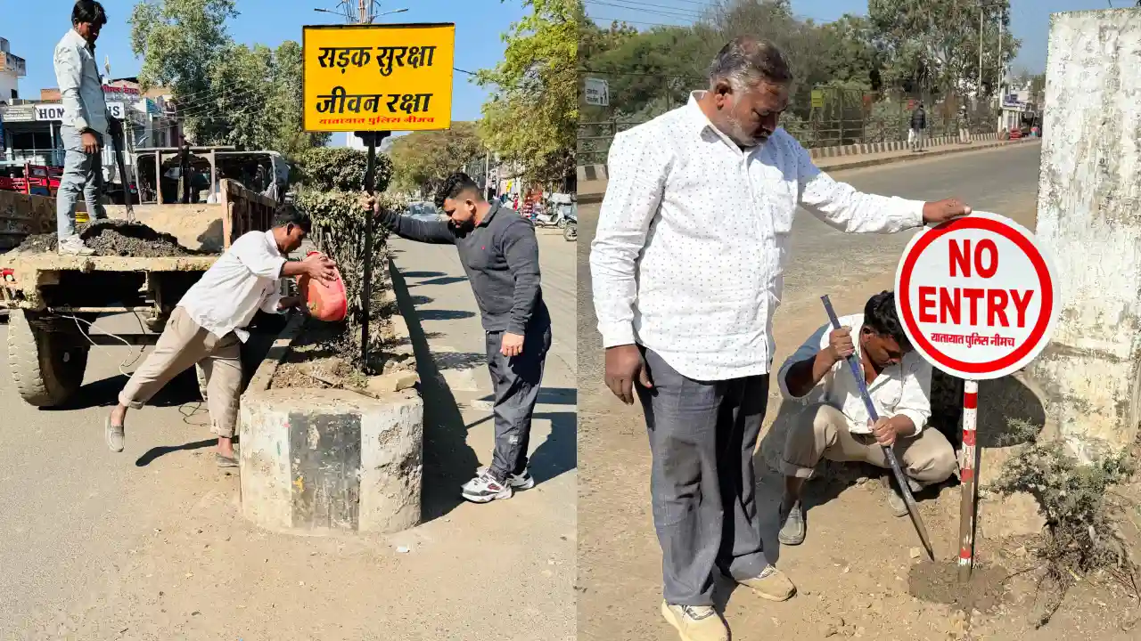 यातायात विभाग द्वारा शहर में लगवाये गये नो एंट्री एवं स्लोगन बोर्ड