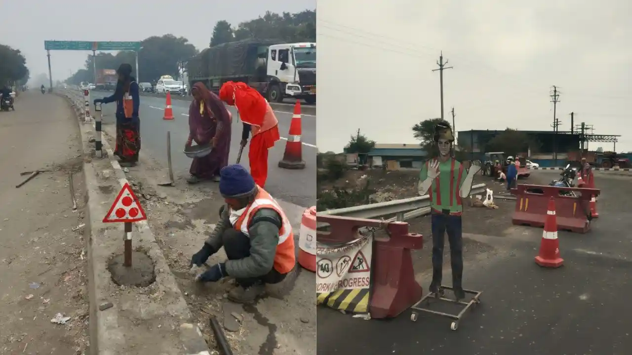 यातायात पुलिस की पहल पर MPRDC द्वारा हाईवे पर रोड मरम्मत का कार्य प्रारम्भ