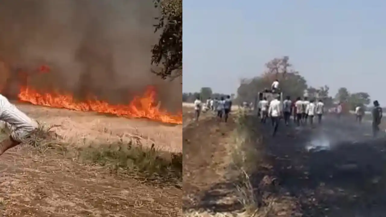 खड़ी फसल में लगी आग हजारों रुपए की गैंहू की फसल जलकर भस्म हो गई।