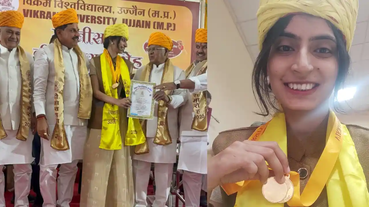 कुमारी सौम्या D/0 संजय तिवारी सिंगोली को राज्यपाल ने दीक्षांत समारोह में एक नही दो -दो स्वर्ण पदक प्रदान कर किया सम्मानित