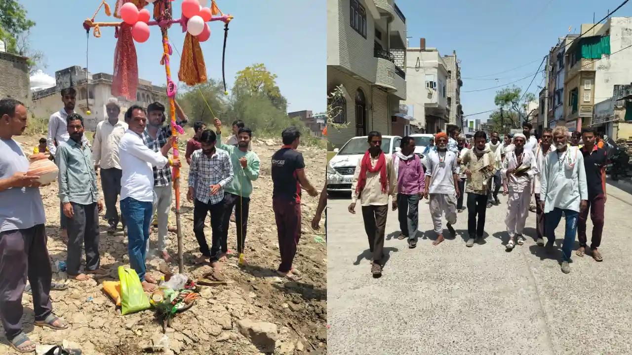 नवरात्रि समापन पर हर्ष उल्लास से भक्तों ने माताजी का नेजा निकाला गया
