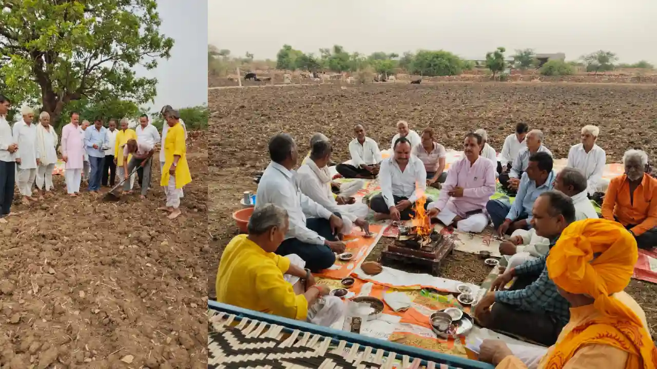 श्री राम कथा एवं सामूहिक विवाह ध्वज स्थापना वसम्मलेन का भूमि पूजन किया