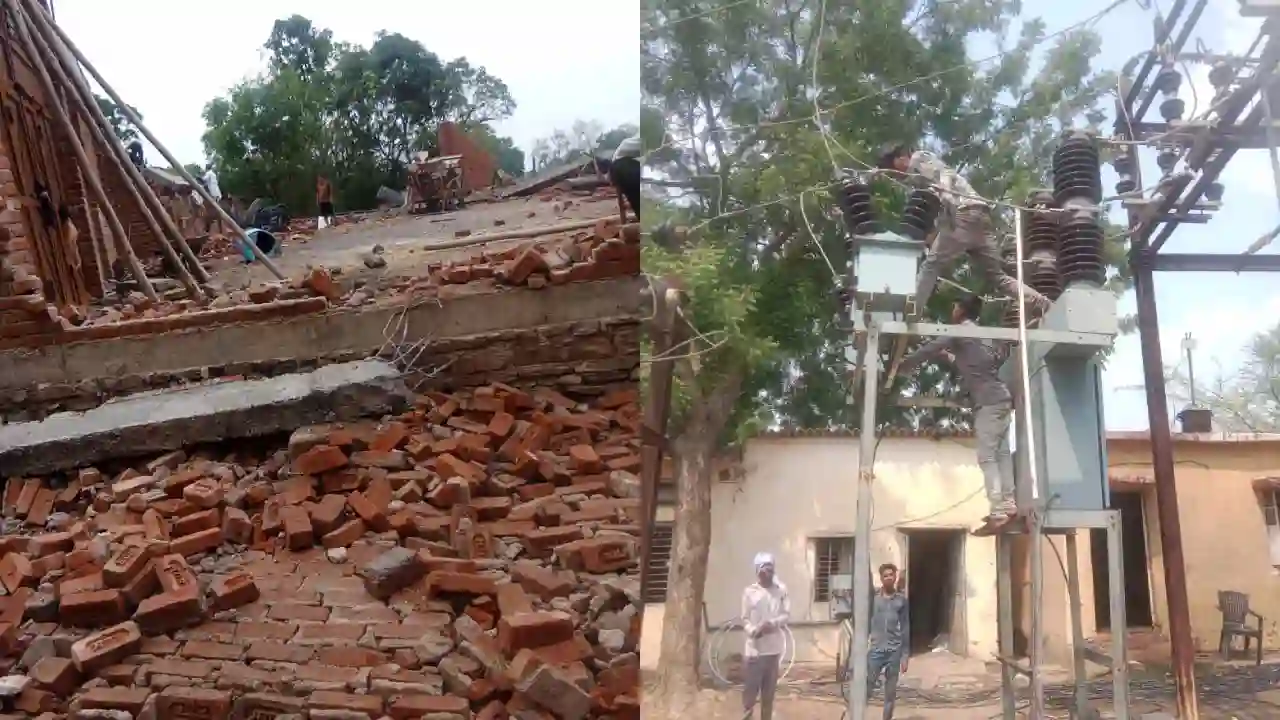 झांतला मैं,तेज आंधी से पेड़ बिजली पोल, मकान की दीवारें व चद्दर उड़े।