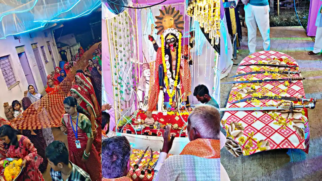 सरवानिया में निकाली 71 फिट लंबी चुनरी यात्रा, जय माँ कालिका मित्र मण्डल ने नवरात्र के आठवें दिन किया शस्त्र पूजन व यात्रा का आयोजन