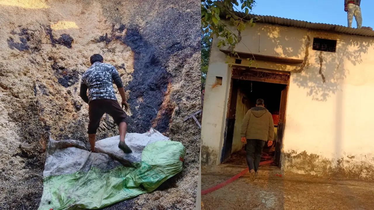 असामाजिक तत्वों द्वारा मोरवन में एक किसान के खेत पर बने कमरे में रखे सुखले में लगा दी आग