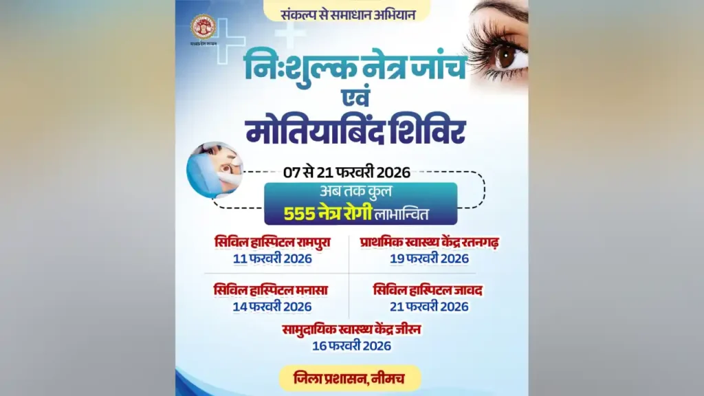 आज जीरन में नैत्र एवं मोतियाबिंद जांच शिविर