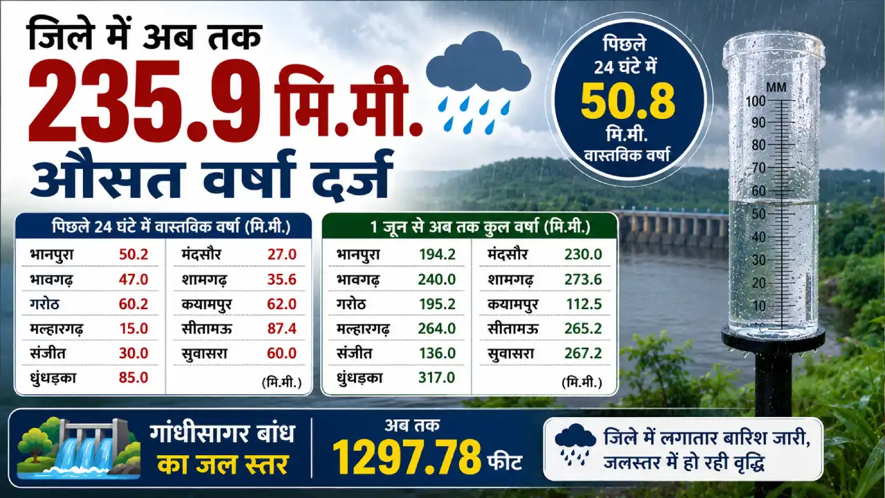 मंदसौर जिले में अब तक 235.9 मि.मी. औसत वर्षा दर्ज